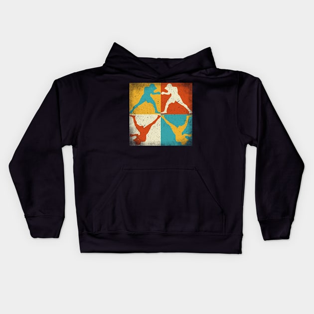 Boxing practice. Retro squares Kids Hoodie by SerenityByAlex